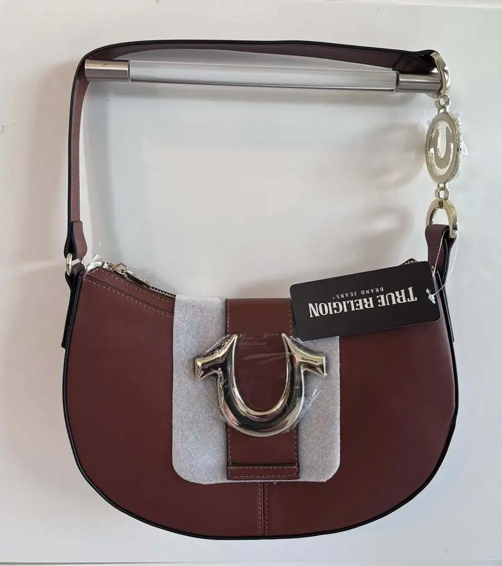 True Religion Horseshoe Strap Crescent Hobo Brown Shoulder Bag